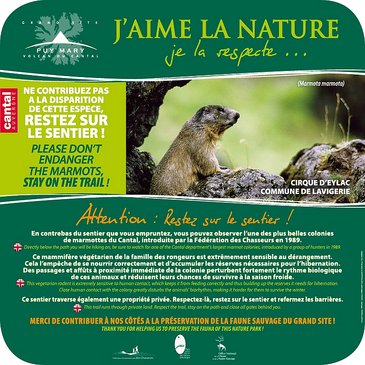 Panneau pour la protection des marmottes